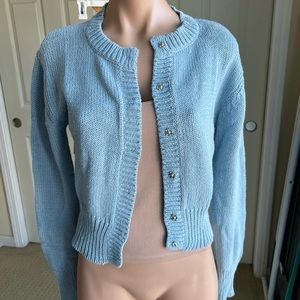 Newport News Blue Cropped Cotton Ramie Sweater